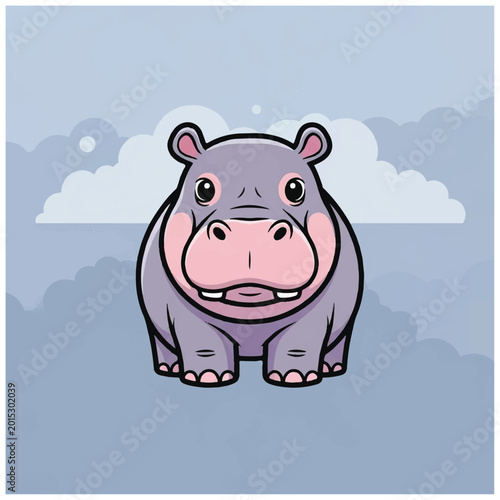 Schilderij op canvas Cute Cartoon Hippo Character Illustration.