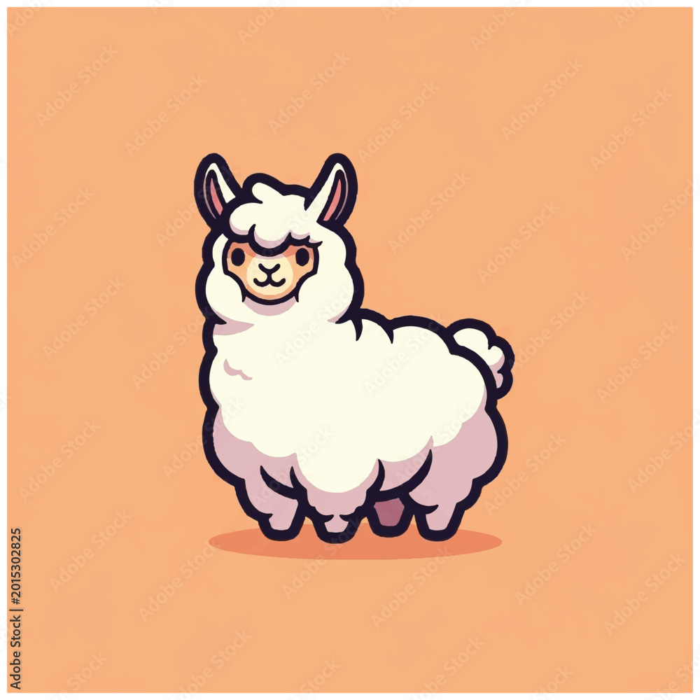 Fototapeta premium Cute Cartoon Llama Standing Alone.