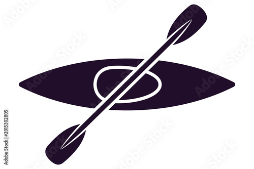 Minimalist vector logo concept featuring crossed kayak paddles on dark purple oval background with clean white outline