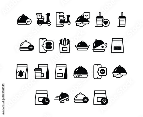 Fast Food and Online Delivery Icons Set