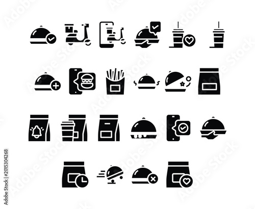 Fast Food and Online Delivery Icons Set