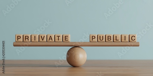 Depicting the essential balance between private and public life using wooden blocks on a scale