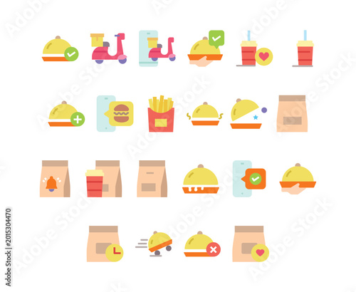 Fast Food and Online Delivery Icons Set