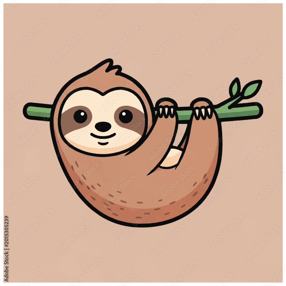 Obraz premium Cute cartoon sloth hanging smiling face.