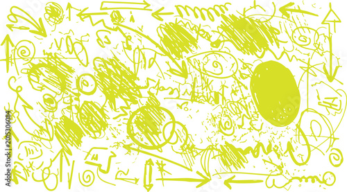 Tableau sur toile Abstract Seamless Yellow Pattern with Hand Drawn Arrows Scribbles and Doodles
