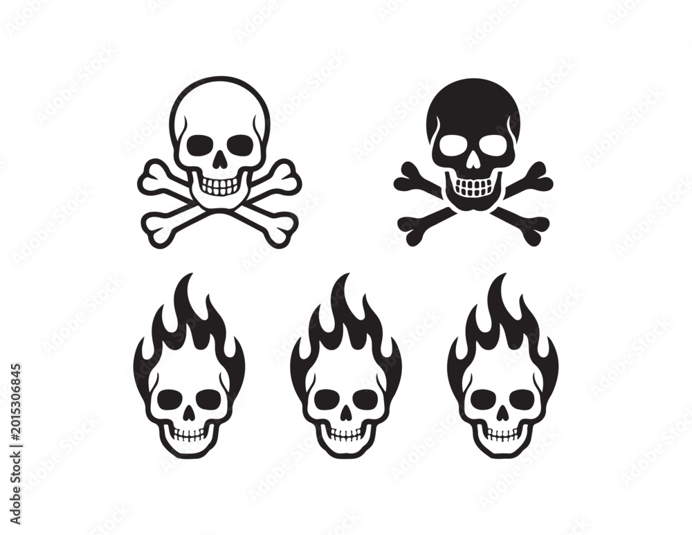 Fototapeta premium Minimalist Skull Crossbones and Fire Skull Vector Graphics
