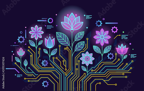 Futuristic Floral Technology Scene – Digital Growth