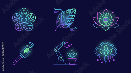Futuristic Tech Floral Icon Set