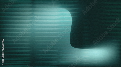 Abstract image featuring blurred lines and shapes in shades of teal and dark green, creating a sense of depth and movement with soft lighting effects