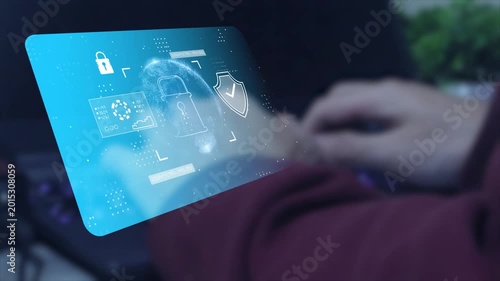 Concept of cyber security, Information security and encryption, Biometric identification and access to business data network and secure personal information.