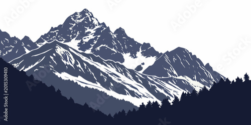 Photos Dramatic snow-capped mountain range vector illustration with jagged peaks and da