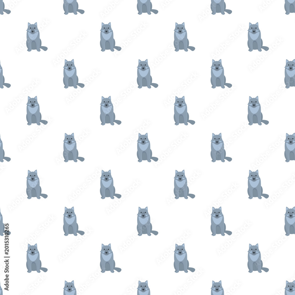 Fototapeta premium Gray wolves cartoon characters creating a repeating pattern on white background
