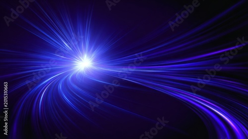 a dark, abstract image features luminous lines of light, primarily white and ...