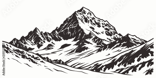 Fotografia Rugged black and white mountain range graphic illustration with sharp rocky peak