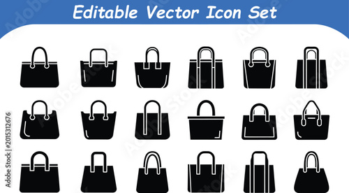 Editable vector icon set of handbags with shoulder bag women s fashion accessory bag accessory