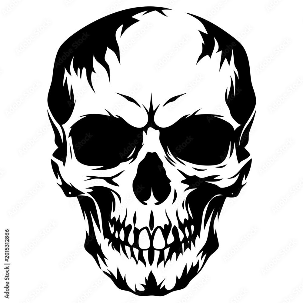 Fototapeta premium Black Skull Vector Illustration - Dark Gothic Death Symbol on White Background