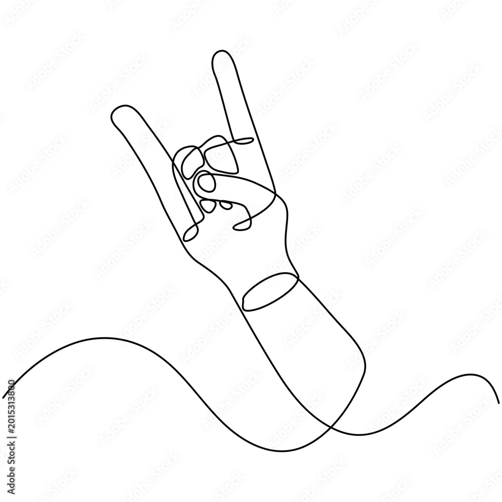 Fototapeta premium Continuous Line Art Drawing Of Rock On Gesture