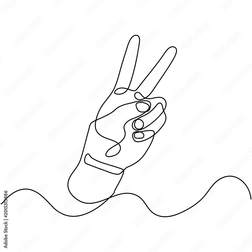 Fototapeta premium Continuous Line Art Drawing Of Hand Victory Gesture