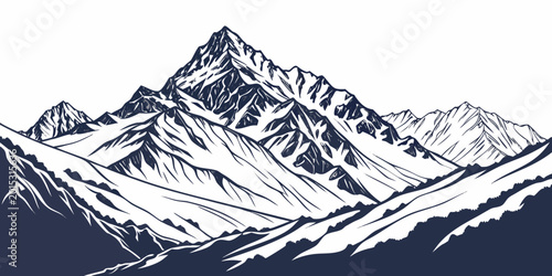 Cuadro en lienzo Dramatic mountain range landscape featuring steep rocky peaks and forest silhoue