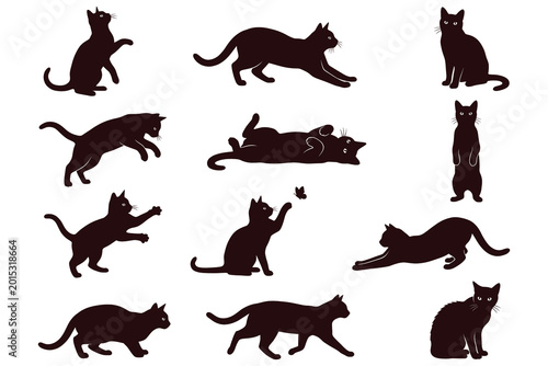 Quadro em tela Silhouette vector collection showcasing dynamic black cat poses in various playf