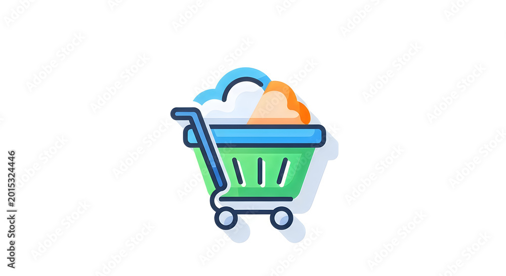Fototapeta premium Shopping basket contains various food items and represents a retail consumer experience.