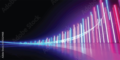 Obraz na płótnie Glowing neon bar chart showing upward growth trend with blue and pink lights
