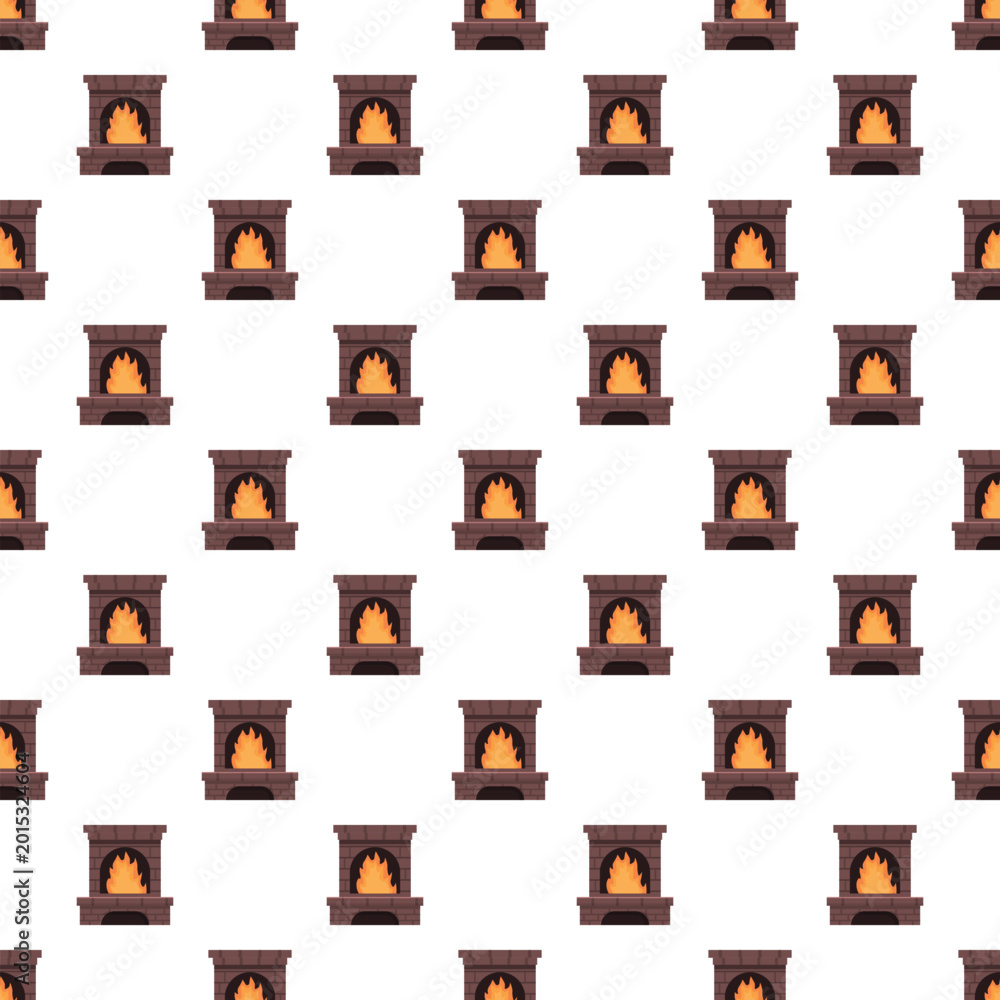 Obraz premium Repeating fireplace icons with burning fire on a white background