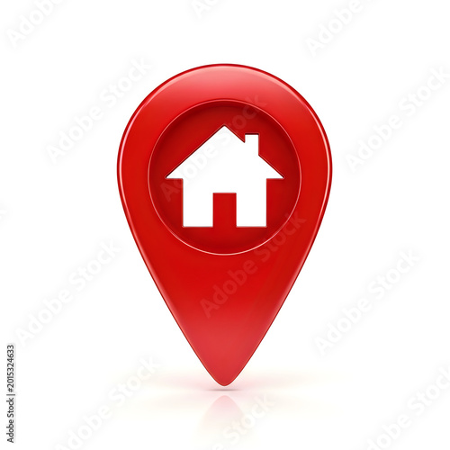 Red house location pin icon with white outline