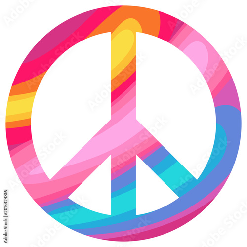 Photos Iconic pacifist peace sign featuring colorful fluid swirls representing harmony, freedom, and 1960s retro hippie culture