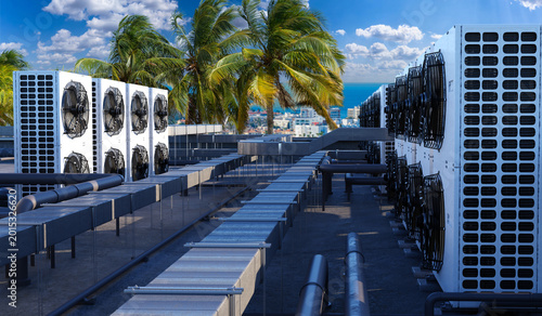 Foto HVAC engineering, commercial air conditioning systems installed on tropical hote