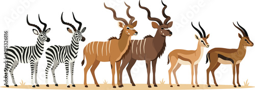 Obraz na płótnie African Safari Wildlife Collection with Zebra Kudu and Gazelle Animals Standing