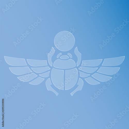 Glass effect a blue scarab beetle with wings on a gradient blue background, symbolizing rebirth and protection in ancient egyptian mythology and culture morphism