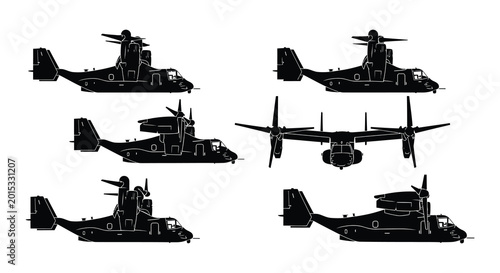 Foto V 22 osprey tiltrotor aircraft silhouettes on a white background