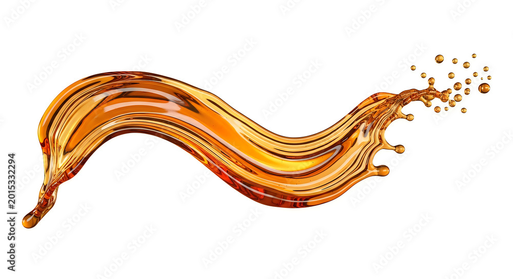 Fototapeta premium A stream of golden liquid splashing and flowing in a wavy motion