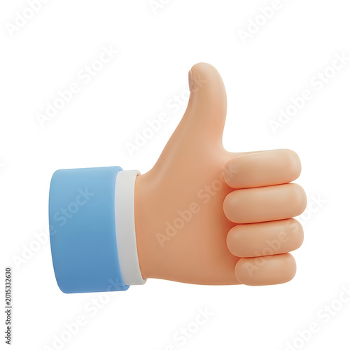 3D render of human hand showing thumbs up gesture isolated on white