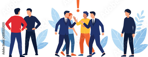 Bild auf Leinwand Conflict and Social Interaction Illustration Set with People Arguing, Workplace