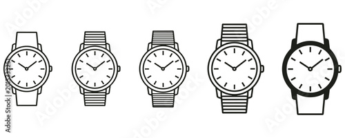 Foto Set of line art wristwatches with different bands and faces on white background
