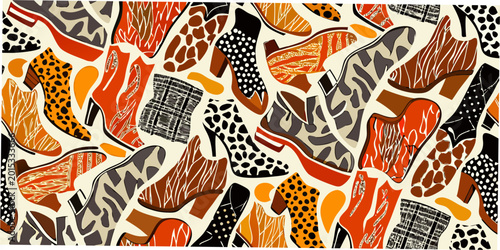 Bild auf Leinwand High heel shoe pattern colorful vector illustration with various designs
