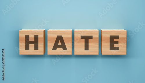Canvas Print Hate Word in Blocks: A bold message of HATE spelled out using wooden blocks, presented against a serene background that provokes thought on a crucial subject
