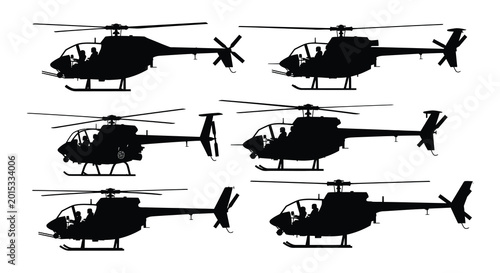 Картината върху платно Helicopter silhouettes vector illustration multiple views on white background