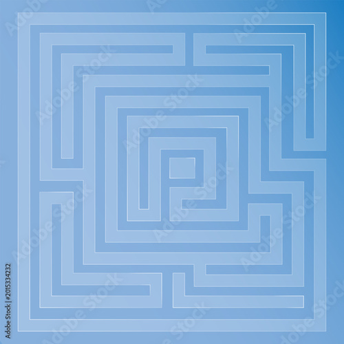 Glass effect a blue maze with a spiral design on a gradient blue background, isolated on white background morphism