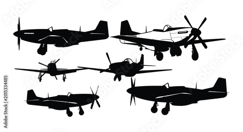 Canvas Print World war ii fighter plane silhouettes on a white background