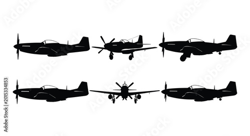 Fotografia World war ii fighter plane silhouettes on a white background