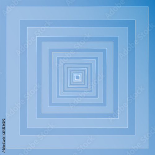 Glass effect a mesmerizing blue square tunnel with white lines forming a spiral pattern that converges to a central point on a gradient blue background morphism