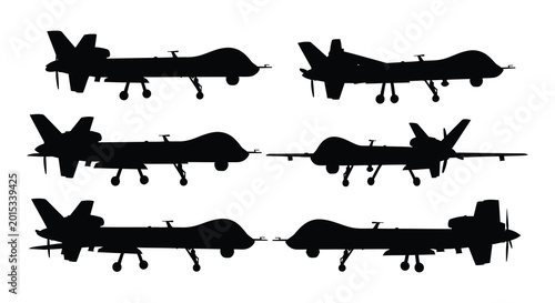 Fotografía Drone silhouettes black vector illustration on white background