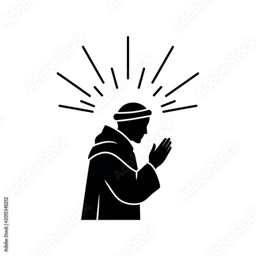 Foto Man praying with divine light rays above head.