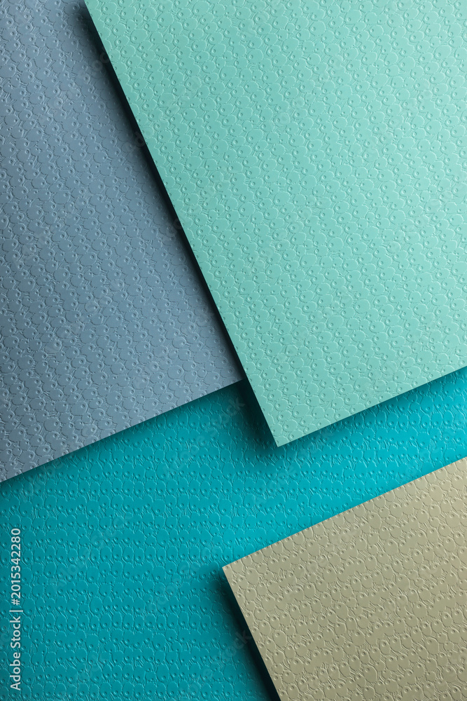 Fototapeta premium Teal leather texture fills the frame with detailed leather grain and clean leather surface. Natural background for mockup, copy space, branding, modern design, fashion color or 3 different leather