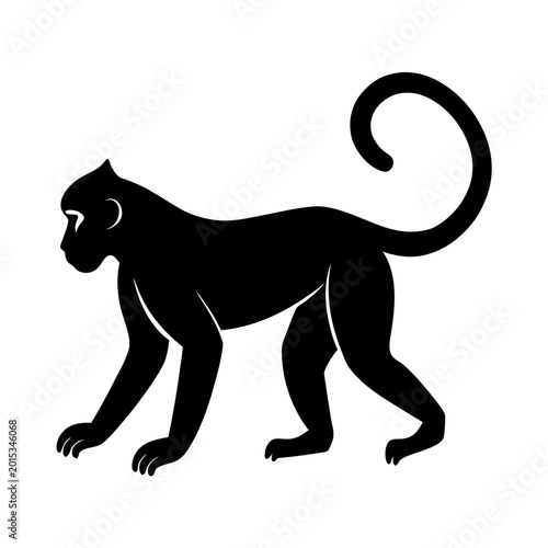 Photography Black silhouette of monkey on transparent background primate animal profile view