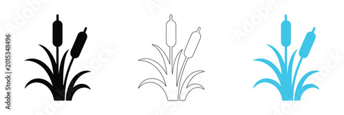 Photos Set of Cattail Icons and Silhouettes reed vector icon cane symbol simple flat design for web or mobile app cattail plant icon silhouette of cattails and reeds wetland plant solid icon set