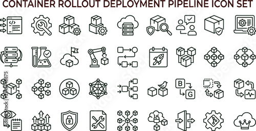 Bild auf Leinwand Container rollout deployment pipeline outline icon set for cloud infrastructure